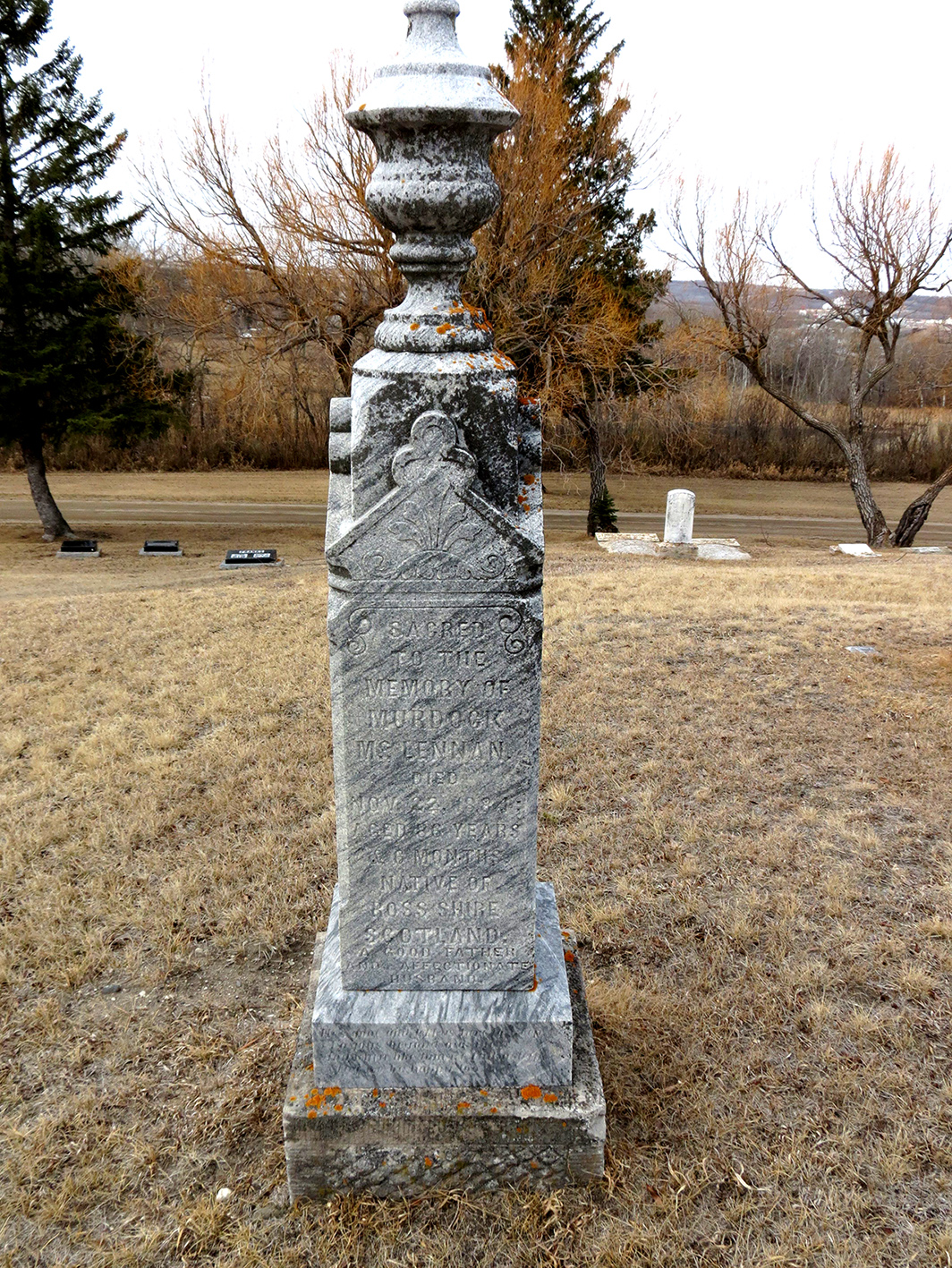 Photo of headstones/Murdock McLennan d1884 hdstn Minnedosa cem Manitoba